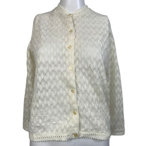 VTG Eileen Cardigan‎ Womens Sz XS Ivory Lightweight Crochet Sweater